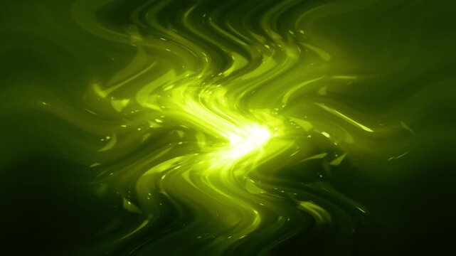 Wave effect of rushing green light, lasers, geometric figures and dust, abstraction.