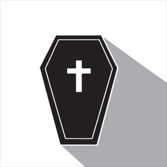 Obraz premium Black coffin icon with white cross and shadow