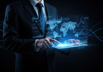 Global Business Intelligence: Man Analyzing Data on Tablet