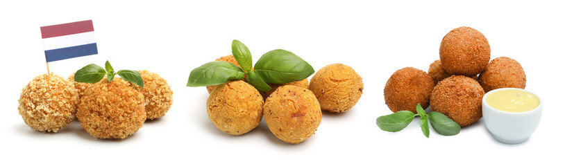 Different fried croquette balls isolated on white, set