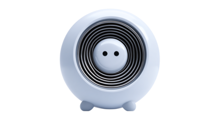 Audio speaker 3D icon with circular sound grill and minimal cartoon body. isolated on transparent background 