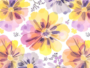 Seamless floral pattern, watercolor background pattern colorful flowers on white background	