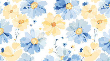 Blue and yellow floral spring background with watercolor, abstract blue background with flowers	