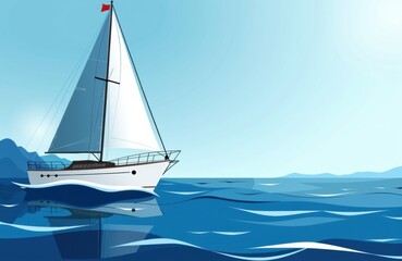 Sailboat gliding across calm blue ocean under clear sky