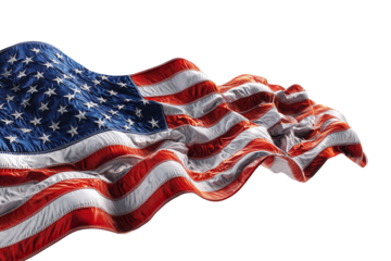 American Flag Waving Proudly Patriotism Freedom Stars Stripes isolated on transparent background, perfect cutout, PNG