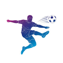 Naklejka premium Soccer player kicking a ball with a neon glow isolated on transparent background