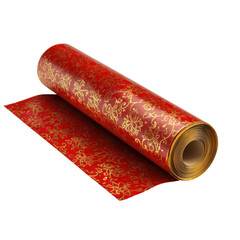 Roll of red and gold Christmas wrapping paper isolated on transparent background
