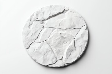 Naklejka premium stonetexture coaster, minimal top view, evening white tone, photorealistic mockup style, plain white scene