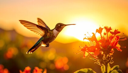 Fototapeta premium Hummingbird's Dance A Jewel in Mid-Air A high-speed shot of a hummingbird hovering