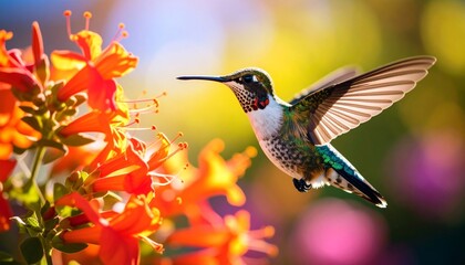 Fototapeta premium Hummingbird's Dance A Jewel in Mid-Air A high-speed shot of a hummingbird hovering