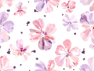 Seamless floral pattern, watercolor background pattern colorful flowers on white background	