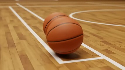 Two basketballs resting on a wooden court near the free-throw line, with a blurred background - Powered by Adobe