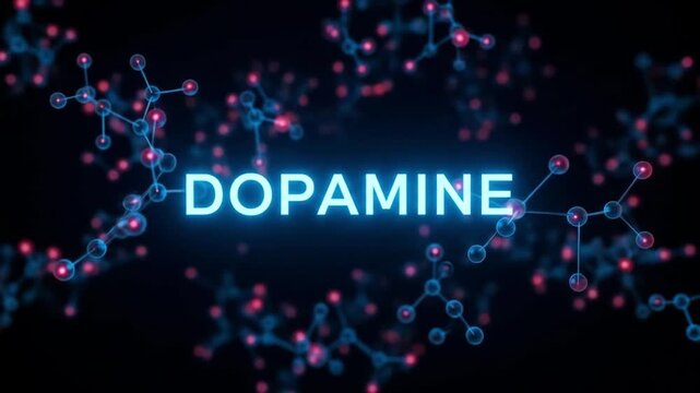 An abstract representation of the dopamine molecule with glowing neon effects
