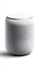 wireless speaker, leftaligned, subtle gradient lighting, high key brightness, pure white backdrop
