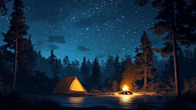 Camping mode in night sky background