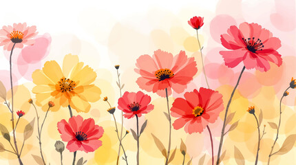 Seamless pattern with red flowers, watercolor background pattern red flowers on white background	