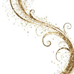 Golden stream with ornate swirls.  Abstract design of a flowing, golden liquid or substance, with decorative, swirling patterns