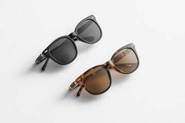 stylish sunglasses, neatly stacked layout, luxurious feel, photorealistic mockup style, clean white setting