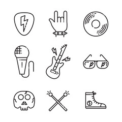 Obraz premium set of rock, metal, punk line art themed editable icons