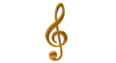 Golden treble clef musical symbol isolated on transparent background