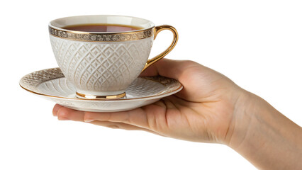 Isolated luxury cup of coffee on a white saucer