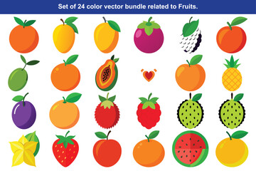 Vibrant assortment of 24 fruit illustrations