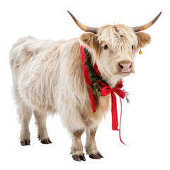Highland Cow with Festive Red Bow and Bells