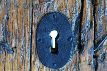 Antique Wooden Door with Large Iron Lock