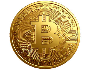  Gold Bitcoin Coin Icon Isolated on Transparent Background PNG for Cryptocurrency and Blockchain Concepts