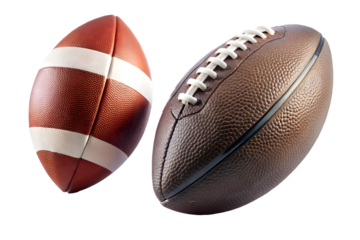 Falling American football ball rugby ball isolated on transparent background full depth of field