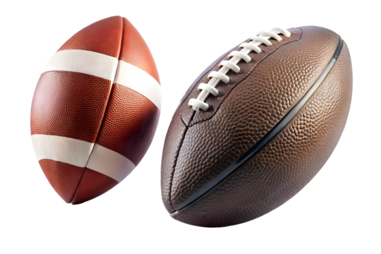 Falling American football ball rugby ball isolated on transparent background full depth of field
