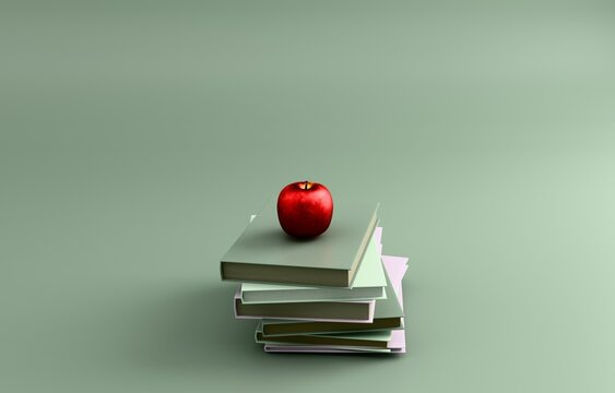 Stack of books with apple knowledge education pastel 3D icon