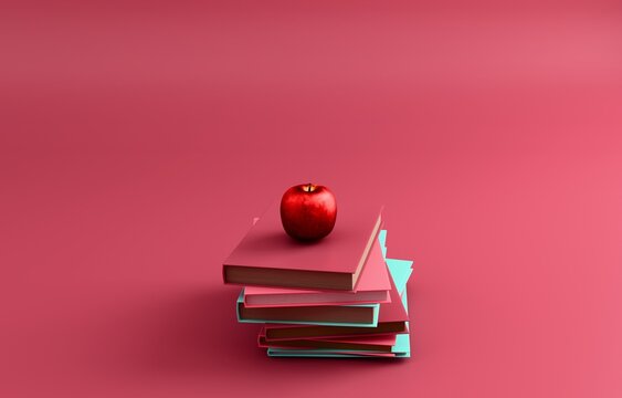 Stack of books with apple knowledge education pastel 3D icon