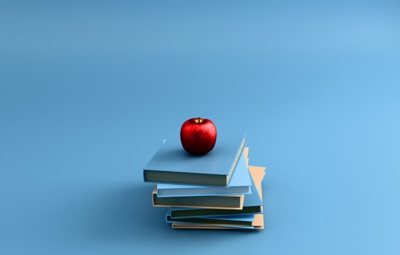 Stack of books with apple knowledge education pastel 3D icon