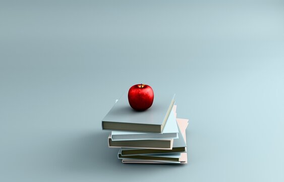 Stack of books with apple knowledge education pastel 3D icon