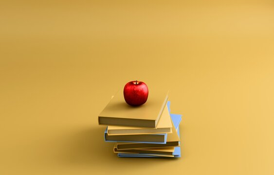 Stack of books with apple knowledge education pastel 3D icon