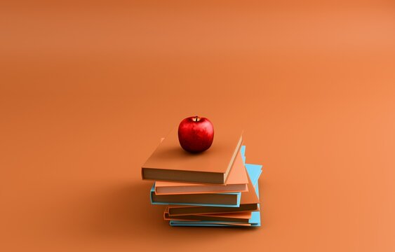 Stack of books with apple knowledge education pastel 3D icon