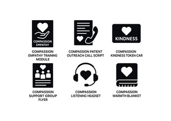 solid icon isolated compassion empathy training module compassion patient outreach call script compassion kindness token card compassion support group flyer compassion listening headset