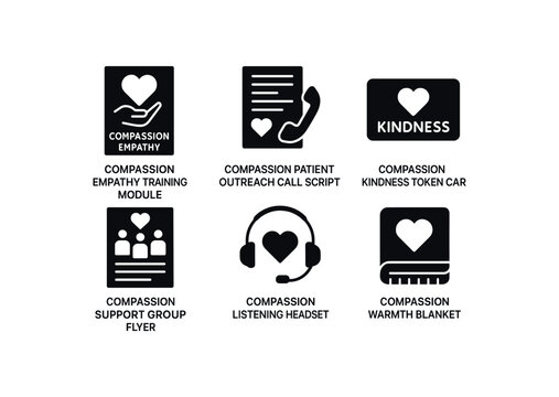 solid icon isolated compassion empathy training module compassion patient outreach call script compassion kindness token card compassion support group flyer compassion listening headset
