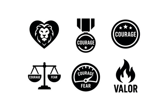 solid icon isolated courage lion heart emblem courage bravery medal badge courage challenge coin courage fortitude scale courage fear gauge courage valor flame