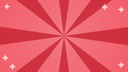 Red comic background halftone style sun rays with stars. Suitable for comics, prints, posters, etc.