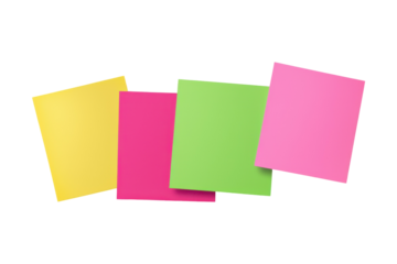 Colorful Note Quartet: A close-up view of four vibrantly colored sticky notes arranged to create an abstract composition for your daily tasks and workflow.