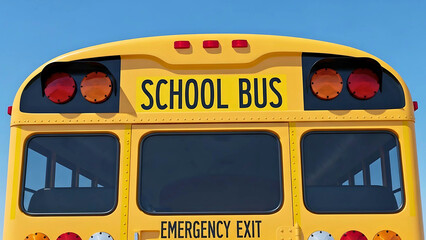 Bright Yellow School Bus Rear View with Safety Features
