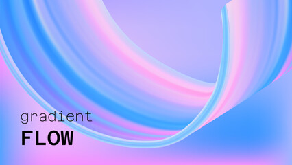 3d abstract gradient background. Soft blue and pink color on fluid paint ribbon with light. Iridescent gradation brush stroke art. Unicorn sweet wallpaper with smooth blur and calm motion flow
