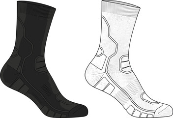 High-performance athletic socks with cushioning, supportive footwear design, black and white sport socks, ideal for runners, hikers, gym enthusiasts, durable and breathable fabric
