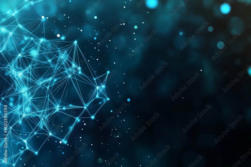 Poster abstract polygonal network of dots and lines representing data technology and innovation