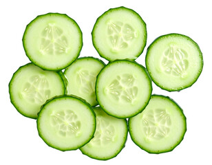  Fresh cucumber slices in mid-air water splash – PNG transparent background