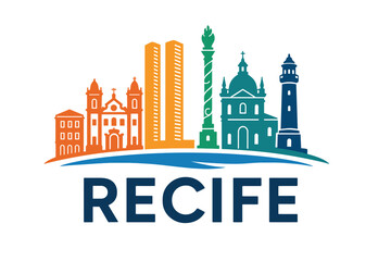 Fototapeta premium Recife city skyline with iconic buildings and landmarks