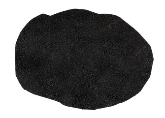 Black fabric patch in chat bubble shape with torn edges, isolated