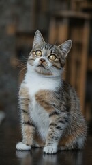 A white and brown cat